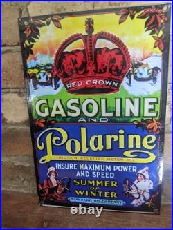 Vintage Red Crown Gasoline & Polarine Porcelain Gas Station Sign 12 X 8 Vintage Red Crown Gasoline & Polarine Porcelain Gas Station Sign 12 X 8