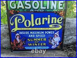 Vintage Red Crown Gasoline & Polarine Porcelain Gas Station Sign 12 X 8