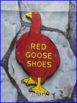 Vintage Red Goose Shoes Porcelain Sign 10×5