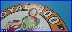 Vintage Red Hat Gasoline Porcelain Royal 400 Gas Oil Station Pump Plate Sign
