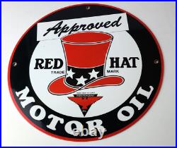 Vintage Red Hat Gasoline Sign Old Red Top Hat Gas Pump Plate Nozzle Oil Sign