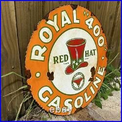 Vintage Red Hat Porcelain And Signs Gas Oil Service Station Orange USA 19 RARE