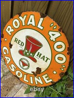 Vintage Red Hat Porcelain And Signs Gas Oil Service Station Orange USA 19 RARE
