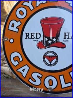 Vintage Red Hat Royal 400 Gasoline Porcelain Gas Pump Sign Oil 12