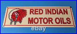 Vintage Red Indian Porcelain Sign Large American Indian Service Gas Pump Sign