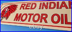 Vintage Red Indian Porcelain Sign Large American Indian Service Gas Pump Sign