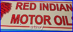 Vintage Red Indian Porcelain Sign Large American Indian Service Gas Pump Sign