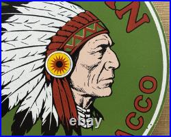 Vintage Red Man Chewing Tobacco Porcelain Sign Dealership Motor Gas Oil Chief