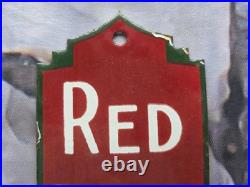 Vintage Red Rose Tea Door Palm Push Porcelain Sign 9×3