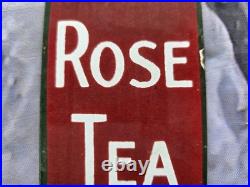 Vintage Red Rose Tea Door Palm Push Porcelain Sign 9×3