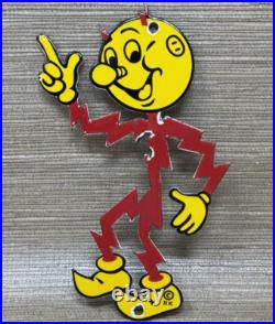 Vintage Reddy Kilowatt Die Cut Porcelain Sign Electric Company Electrician Gas Vintage Reddy Kilowatt Die Cut Porcelain Sign Electric Company Electrician Gas