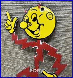 Vintage Reddy Kilowatt Die Cut Porcelain Sign Electric Company Electrician Gas Vintage Reddy Kilowatt Die Cut Porcelain Sign Electric Company Electrician Gas