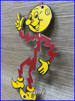 Vintage Reddy Kilowatt Die Cut Porcelain Sign Electric Company Electrician Gas Vintage Reddy Kilowatt Die Cut Porcelain Sign Electric Company Electrician Gas