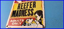 Vintage Reefer Madness Porcelain Adults Only Gas Service Station Pump Plate Sign