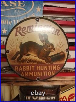 Vintage Remington Firearms Sign Rabbit Hunting Gas Pump Porcelain Dealer Sign