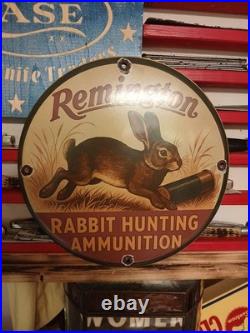 Vintage Remington Firearms Sign Rabbit Hunting Gas Pump Porcelain Dealer Sign