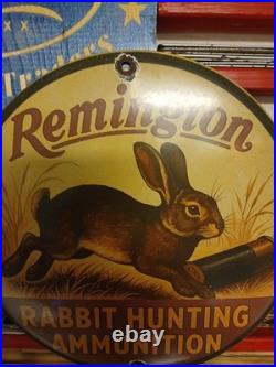 Vintage Remington Firearms Sign Rabbit Hunting Gas Pump Porcelain Dealer Sign