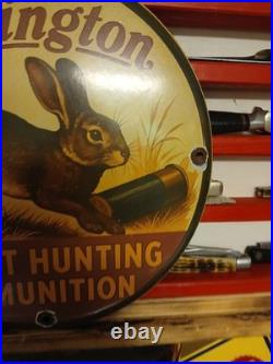 Vintage Remington Firearms Sign Rabbit Hunting Gas Pump Porcelain Dealer Sign