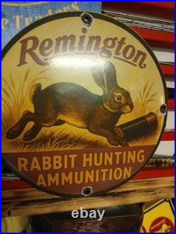 Vintage Remington Firearms Sign Rabbit Hunting Gas Pump Porcelain Dealer Sign