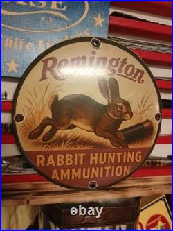 Vintage Remington Firearms Sign Rabbit Hunting Gas Pump Porcelain Dealer Sign
