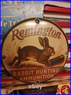 Vintage Remington Firearms Sign Rabbit Hunting Gas Pump Porcelain Dealer Sign