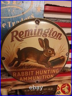 Vintage Remington Firearms Sign Rabbit Hunting Gas Pump Porcelain Dealer Sign