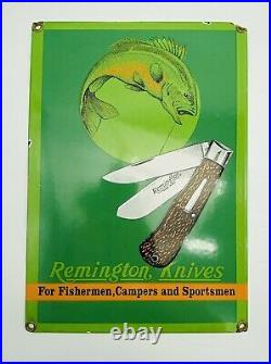 Vintage Remington Knives Porcelain Advertising Sign Fishermen Campers Sportsmen