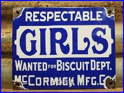 Vintage Respectable Girls Wanted Porcelain Sign Old Mccormick Biscuits Factory