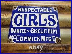 Vintage Respectable Girls Wanted Porcelain Sign Old Mccormick Biscuits Factory