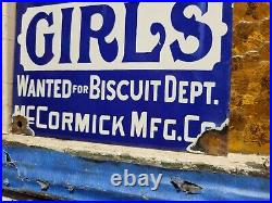 Vintage Respectable Girls Wanted Porcelain Sign Old Mccormick Biscuits Factory