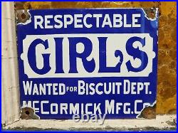 Vintage Respectable Girls Wanted Porcelain Sign Old Mccormick Biscuits Factory