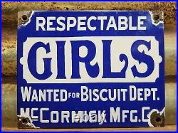 Vintage Respectable Girls Wanted Porcelain Sign Old Mccormick Biscuits Factory