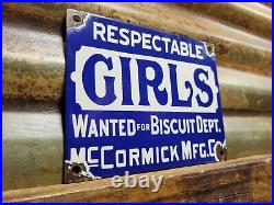 Vintage Respectable Girls Wanted Porcelain Sign Old Mccormick Biscuits Factory