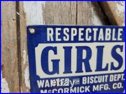 Vintage Respectable Girls Wanted Porcelain Sign Old Mccormick Biscuits Factory