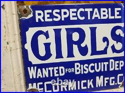 Vintage Respectable Girls Wanted Porcelain Sign Old Mccormick Biscuits Factory