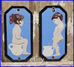 Vintage Restroom Porcelain Sign Old Toilet Bathroom Plaques Boy Girl Mens Womens