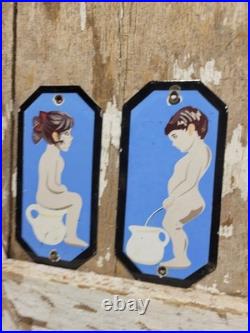 Vintage Restroom Porcelain Sign Old Toilet Bathroom Plaques Boy Girl Mens Womens