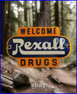 Vintage Rexall Drugs Porcelain Sign Drugs Welcome Walgreens Pharmacy Gas Oil