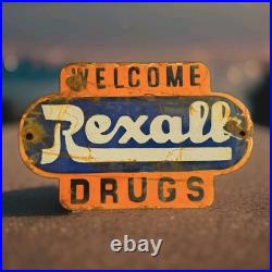 Vintage Rexall Drugs Porcelain Sign Drugs Welcome Walgreens Pharmacy Gas Oil