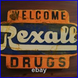 Vintage Rexall Drugs Porcelain Sign Drugs Welcome Walgreens Pharmacy Gas Oil