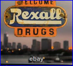 Vintage Rexall Drugs Porcelain Sign Drugs Welcome Walgreens Pharmacy Gas Oil