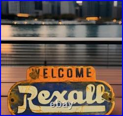 Vintage Rexall Drugs Porcelain Sign Drugs Welcome Walgreens Pharmacy Gas Oil