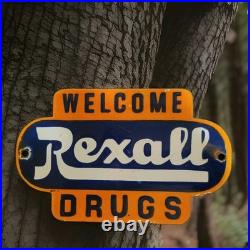 Vintage Rexall Drugs Porcelain Sign Drugs Welcome Walgreens Pharmacy Gas Oil