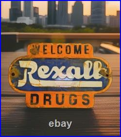 Vintage Rexall Drugs Porcelain Sign Drugs Welcome Walgreens Pharmacy Gas Oil