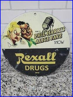 Vintage Rexall Drugs Porcelain Sign Pharmacy Medicine Store Shop Oil Gas Station