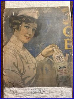 Vintage Rexall Nurse Olive Oil Emulsion Pharmacy Advertising Sign Large 1910s