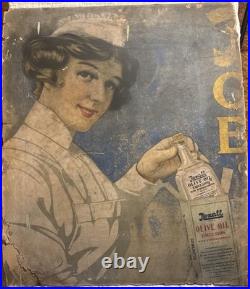Vintage Rexall Nurse Olive Oil Emulsion Pharmacy Advertising Sign Large 1910s