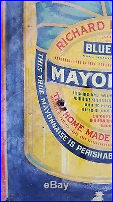 Vintage Richard Hellmann's Blue Ribbon Mayonaise Embossed Tin Sign RARE
