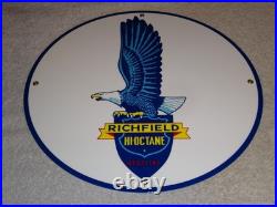 Vintage Richfield Eagle Hi Octane Gasoline 11 3/4 Porcelain Metal Gas Oil Sign