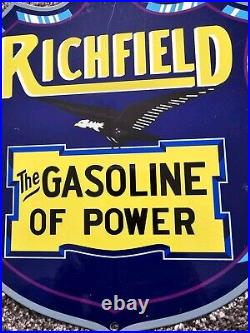 Vintage Richfield Gasoline Heavy Metal Gas Station Pump Sign 11.5 X 12